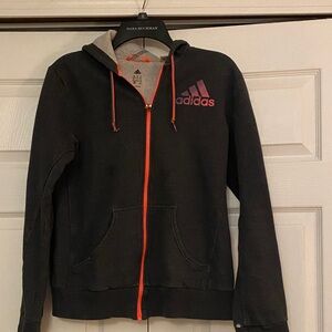 adidas charcoal grey Hoodie with Pink Logo and Orange Trim
